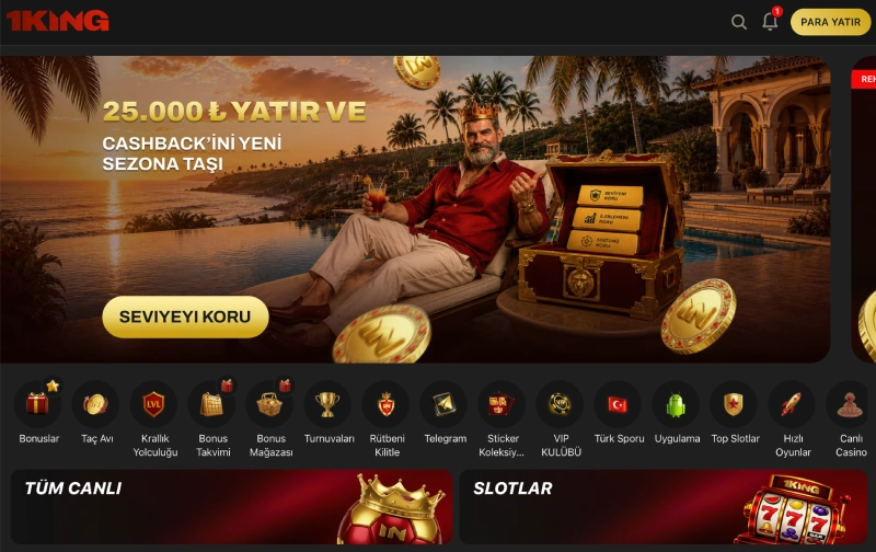 1King Casino ana sayfa lobisi ve güncel promosyon banner'ı