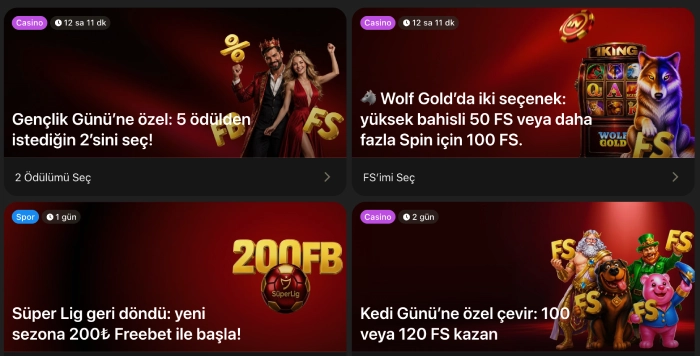 1King Casino bonuslar bölümündeki güncel kampanya kartları