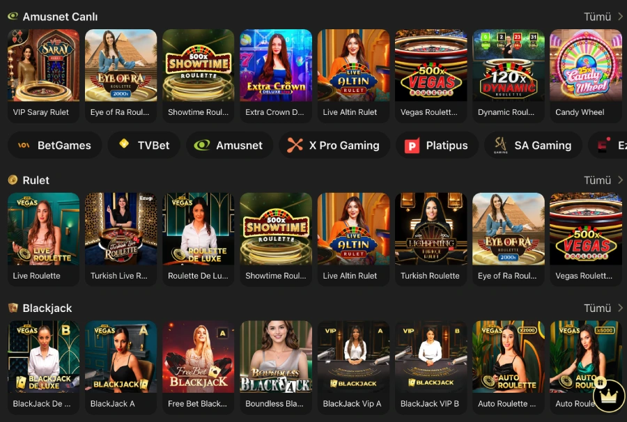 1King Canlı Casino rulet ve blackjack masaları örnek görünümü